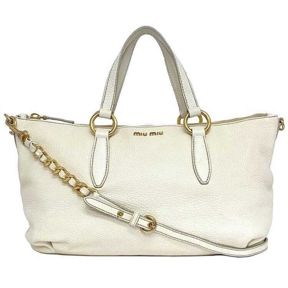 Miu Miu Bag White Tote Leather Zipper Chain Shoulder Strap Business
